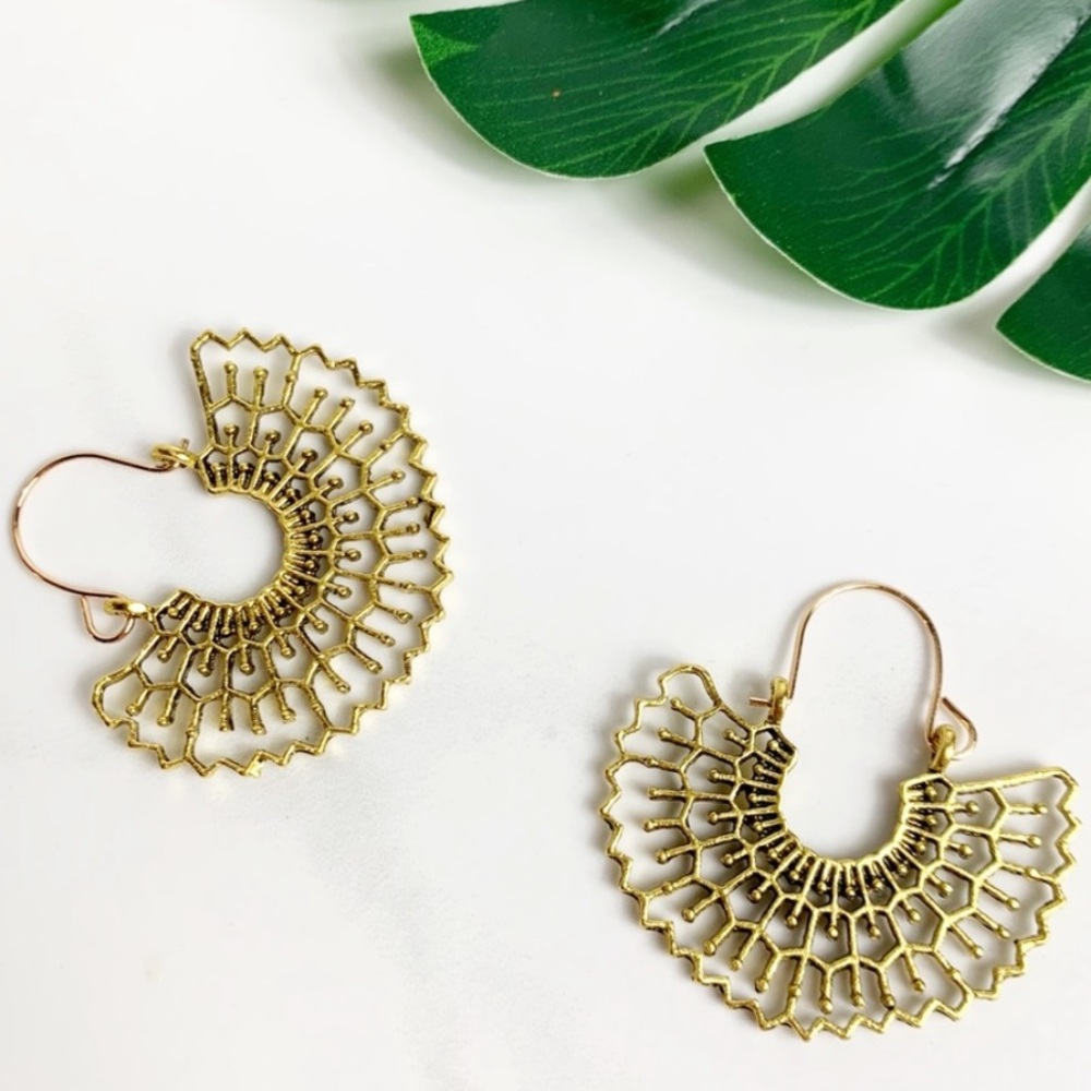Boho Beauty Gold Tone Fan Earrings